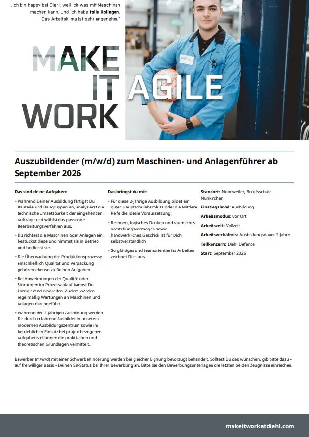Titelbild - Ausbildung (m/w/d) zum Maschinen und Anlagenführer ab September 2026