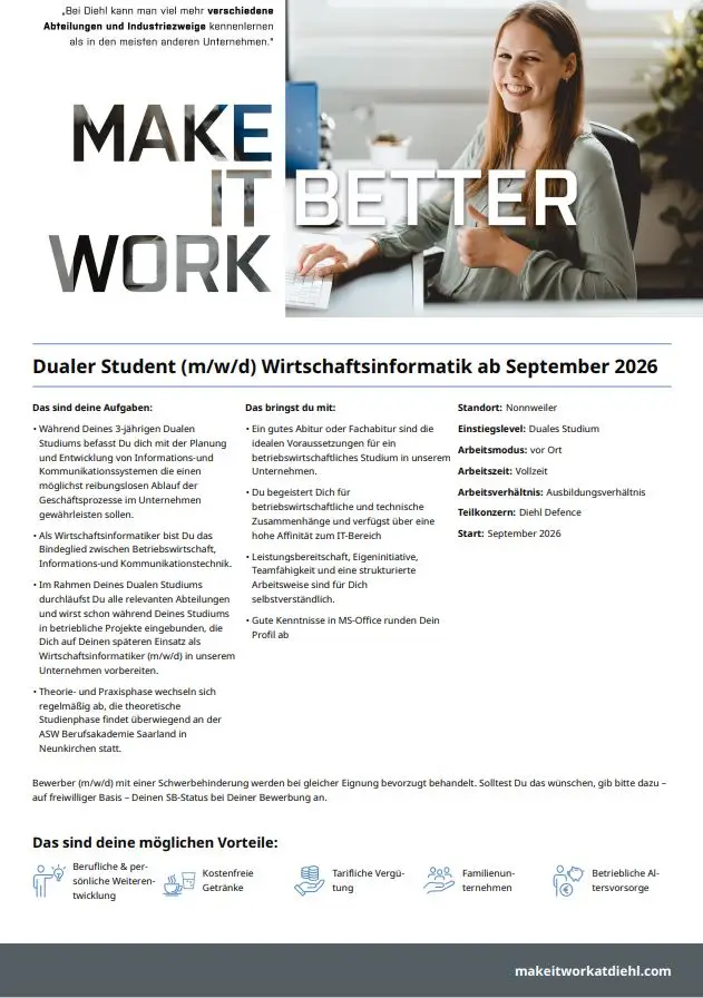 Titelbild - Duales Studium (m/w/d) Wirtschaftsinformatik ab September 2026