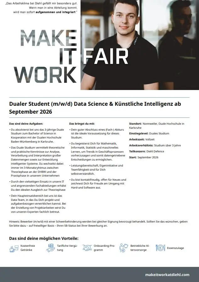 Titelbild - Duales Studium (m/w/d) Data Science & Künstliche Intelligenz ab September 2026