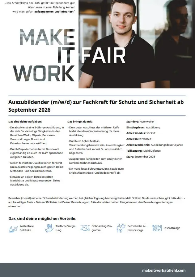 Titelbild - Ausbildung (m/w/d) zur Fachkraft für Schutz und Sicherheit ab September 2026