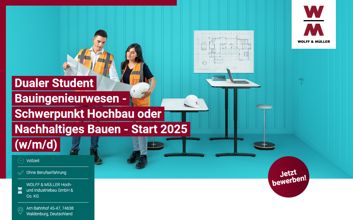 Titelbild - Dualer Student Bauingenieurwesen - Schwerpunkt Hochbau oder Nachhaltiges Bauen - Start 2025 (w/m/d)