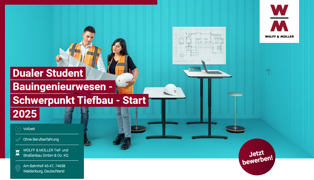 Titelbild - Dualer Student Bauingenieurwesen - Schwerpunkt Tiefbau - Start 2025 (w/m/d)